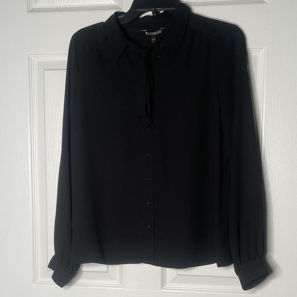 Express Tie Front Button Down Long Sleeve Blouse